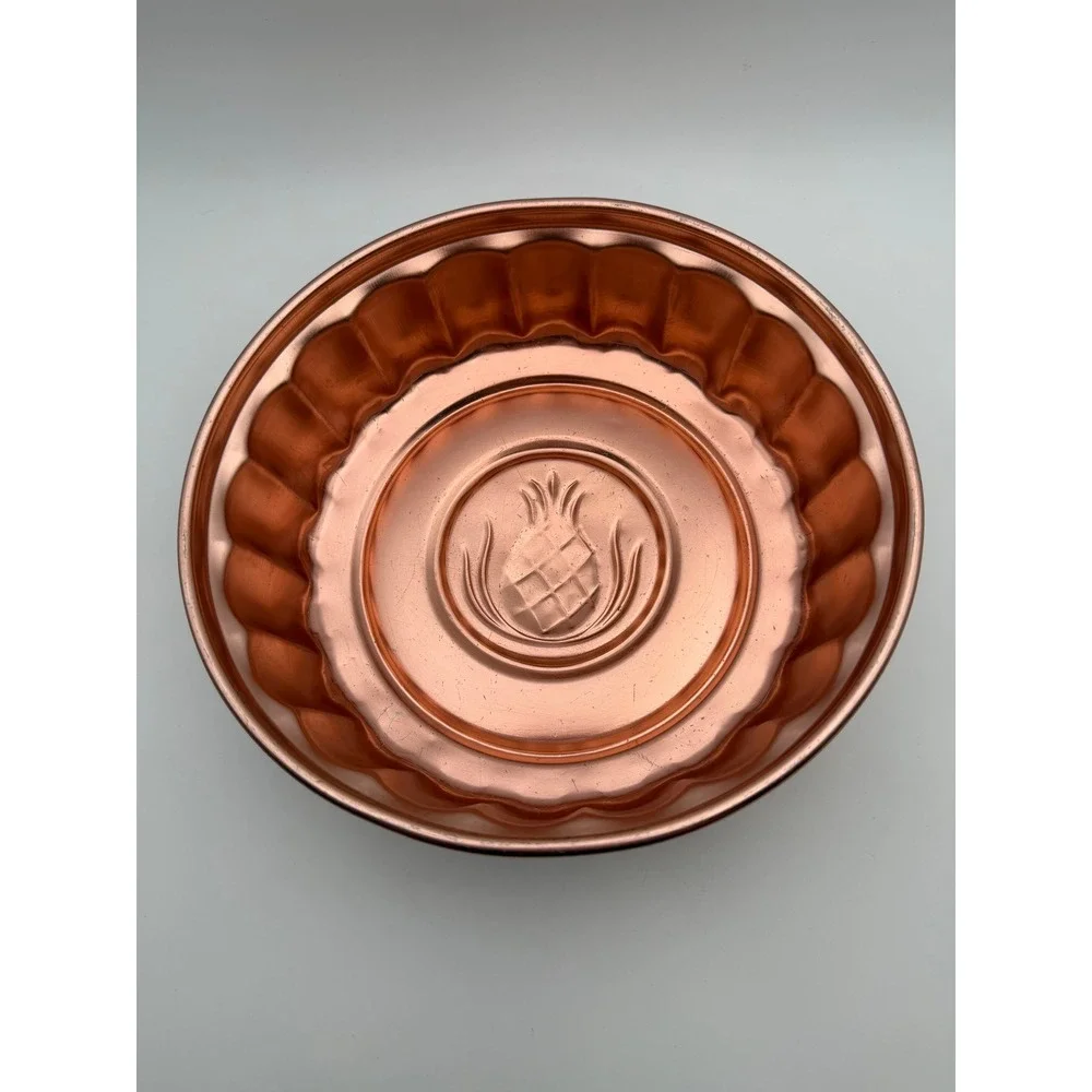 Vintage Copper Aluminum Pineapple Jello Mold Round Fluted Cake Tin Wall Decor